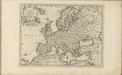 Kaart van Europa Evropa podle nových pozorování pánů Královské akademie věd atd. Rozšířené nové (název na objektu) Východní a Západní Indie a další místa (název série) od Anonymous