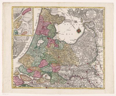Kaart van Holland, Utrecht a een deel van Gelderland Tabulka hrabství Holandska rozdělená mezi jejich gubernie (...) (název na předmětu) od Anonymous