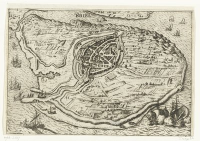 Mapa ostrova Voorne a mapa Brielle, 1572 Briel (název na objektu) od Anonymous
