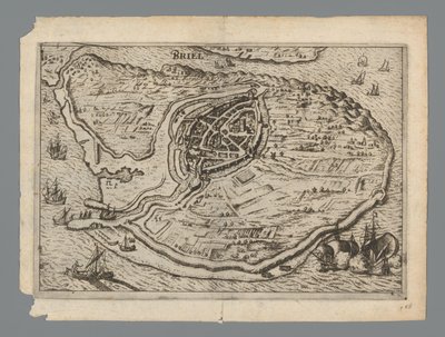 Mapa ostrova Voorne a mapa Brielle, 1572 Briel (název na objektu) od Anonymous