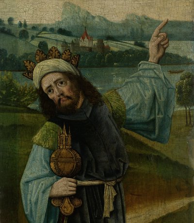 Král Melchior, jeden ze tří mágů, ukazující na hvězdu, fragment z Klanění tří králů od Anonymous