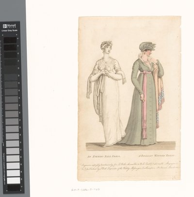 La Belle Assemblée, 1. března 1807, č. 14: Večerní plesové šaty / Pařížské zimní šaty od Anonymous