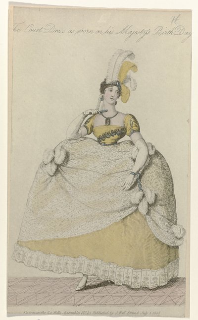 La Belle Assemblee, 1. července 1808, č. 32: Dvorní šaty (...) od Anonymous