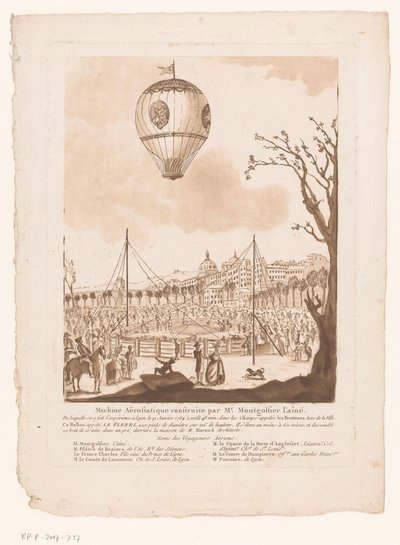 Luchtballon, Le Flezel, van Joseph-Michael Montgolfier starší Buiten Lyon Aerostatický stroj postavený panem Montgolfierem starším (název na objektu) od Anonymous