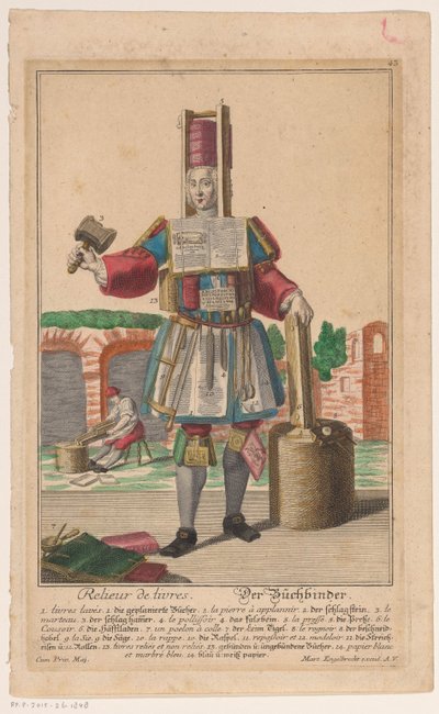 Muž v obleku knihařské nástroje Relieur de livres / Der Buchbinder (název na objektu) od Anonymous