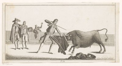 Matador vyzývá býka Coleccion de las principales suertes de una corrida de toros (název série na objektu) Sbírka nejdůležitějších býčích manévrů (název série) od Anonymous