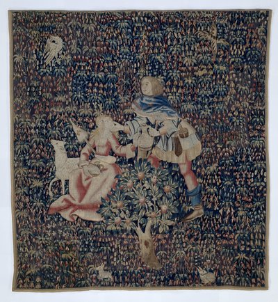 Millefleurs s pastýřem a pastýřkou (fragment) od Anonymous
