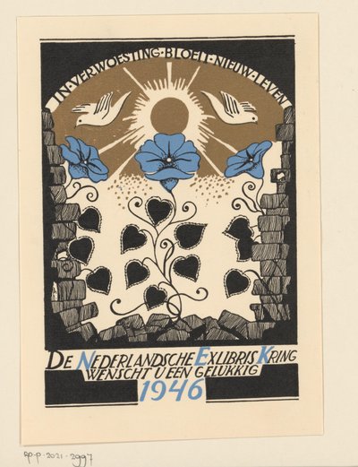 Novoroční přání pro rok 1946 od holandského kroužku exlibris od Anonymous
