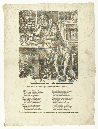 Starý muž ve svém pokoji (vanitas) Starý muž sedící ve svém pokoji mluví. (název na objektu) od Anonymous