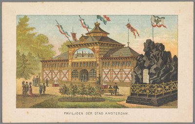 Pavilon města Amsterdamu na světové výstavě v Amsterdamu, 1883 Pavilon města Amsterdam (název na objektu) Vzpomínka na Amsterdam v roce 1883 (název série na objektu) od Anonymous