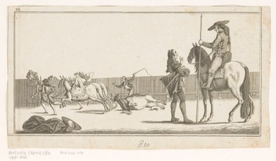 Picador a matador po zabití býka Coleccion de las principales suertes de una corrida de toros (název série na objektu) Sbírka nejdůležitějších býčích manévrů (název série) od Anonymous