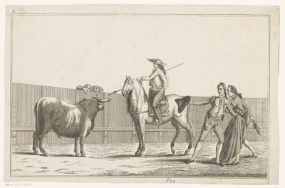 Picador míří kopím na býka Coleccion de las principales suertes de una corrida de toros (název série na objektu) Sbírka nejdůležitějších býčích manévrů (název série) od Anonymous