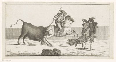 Picador strčí kopí do býka Coleccion de las principales suertes de una corrida de toros (název série na objektu) Sbírka nejdůležitějších býčích manévrů (název série) od Anonymous