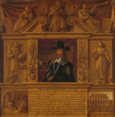 Portrét Karla I., anglického krále, v rámu s alegorickými postavami a historickými reprezentacemi od Anonymous