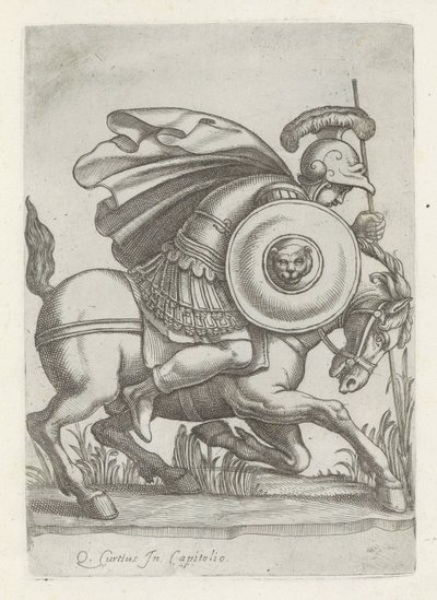 Reliëf se setkal s daad van Marcus Curtius Starožitné sochy v Římě (název série) Ikony starověkých soch města Říma, které jsou vidět na veřejných místech (název série) od Anonymous
