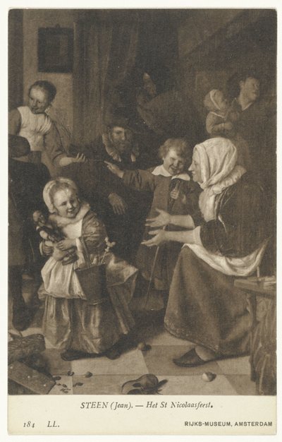 Reprodukce obrazu Svátek svatého Mikuláše od Jana Steena Svátek svatého Mikuláše (název na předmětu) Rijks-Museum, Amsterdam (název série) od Anonymous