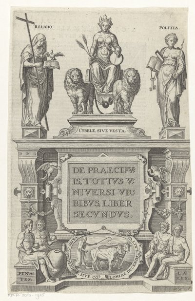 Rhea, Náboženství, Bestuur en huisgoden Titelpagina voor: Georg Braun a Franz Hogenberg, O hlavních městech celého vesmíru, druhá kniha, s.a. od Anonymous