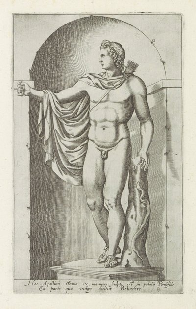 Socha Apolla Apollo Belvedere Tato socha Apollóna byla vytesána z mramoru v papežském paláci (...) (titul na předmětu) Starožitné sochy v Římě (název série) Ikony starověkých soch města Říma, které jsou k vidění na veřejných místech (série t od Anonymous