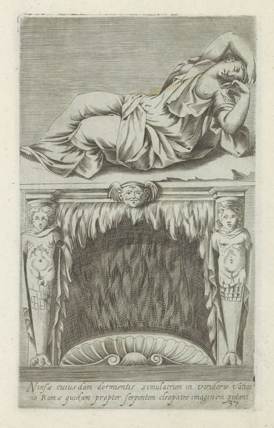 Sculptuur van de sleepende Ariadne boven een schouw Obraz jisté spící nymfy ve vatikánské zahradě v Římě je některými považován za obraz Kleopatry kvůli hadovi (název na předmětu) Starožitné sochy v Římě (název série) Starověké sochy města od Anonymous