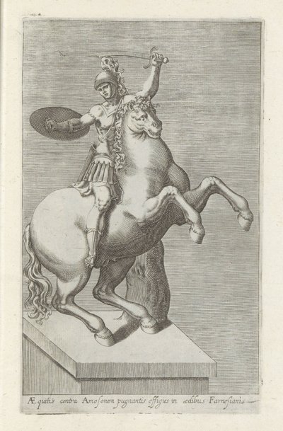 Sculptuur van een Romeinse soldaat te paard Equites proti Amosovi (...) (název na objektu) Starožitné sochy v Římě (název série) Ikony starověkých soch města Říma, které jsou vidět na veřejných místech (název série) od Anonymous