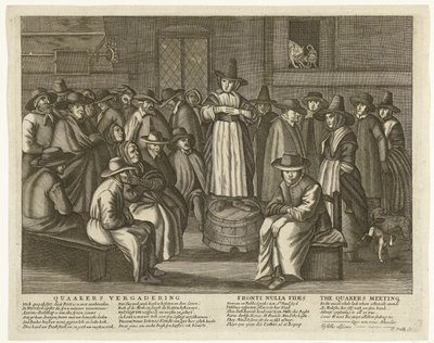 Karikatura anglických kvakerů, kolem roku 1656 Setkání kvakerů / Fronti Nulla Fides / Setkání kvakerů (název na objektu) od Anonymous