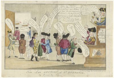 Karikatura Angličanů na sv. Eustatius, 1781 Pozdní aukce v St. Eustatia (název na objektu) od Anonymous