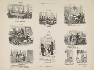 Karikatura vyhlášky v Utrechtu o stavbě a demolici, 1857 Stavební a demoliční řád (název na objektu) od Anonymous