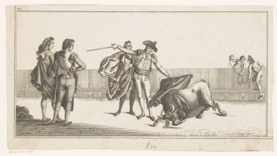 Býk píchnutý matadorem Coleccion de las principales suertes de una corrida de toros (název série na objektu) Sbírka nejdůležitějších býčích manévrů (název série) od Anonymous