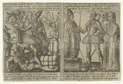 Zatímco se Alva miluje s děvkou z Babylonu, ekonomika země upadá / Markéta Parmská, Granvelle a papež podporují Alvovu misi, asi 1567-1572 Alvova mise v Nizozemsku a důsledky jeho tyranie (kopie), 1572 (série od Anonymous