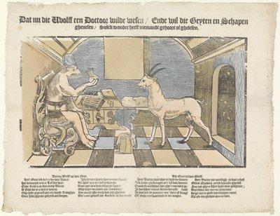 The Wolf and the Goat De wolf en de geit Dat nu die wholff een doctoor wilde wesen / Ende wil die geyten en schapen / ghenesen / Sulck wonder heeft niemandt gehoort of ghelesen (title on object)   1382864   cs       czech Successfully Translated  Original: od Anonymous