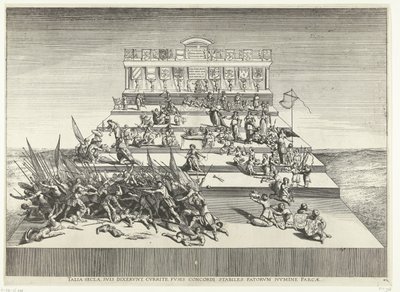 Toneelvoorstelling přes oorlog en vrede; intocht van Ferdinand te Gent v roce 1635 (č. 42) Taková staletí, říkali svým, běží, s vřeteny v harmonii, stabilní, ušetřená bohem osudu (titul na předmětu) Genethliacon divadlo Karla V od Anonymous