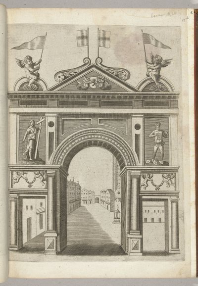 Triumfální brána s alegorickými postavami a Putti s řetězem Řádu zlatého rouna, 1594 od Anonymous