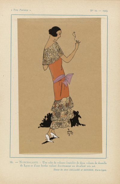 Velmi pařížský, 1923, č. 10: 16.- NECHALANCE. - Sametové šaty... od Anonymous