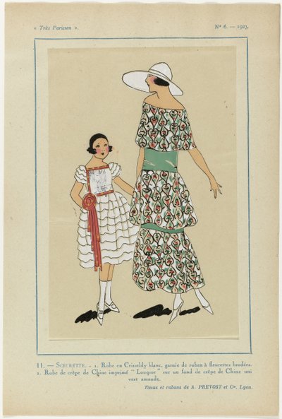 Velmi pařížský, 1923, č. 6: 11.-SOEURETTE. - 1. Bílé crisseldy šaty... od Anonymous