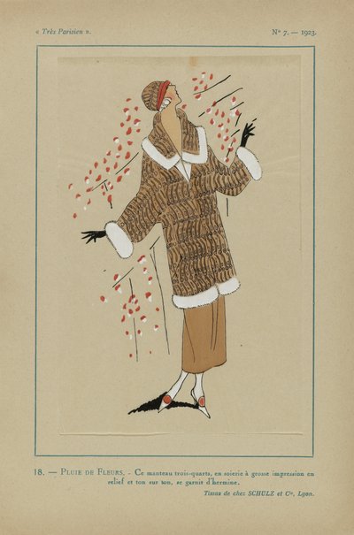 Velmi pařížský, 1923, č. 7: 18.- DÉŠŤ KVĚTIN. / Tento tříčtvrteční kabát... od Anonymous