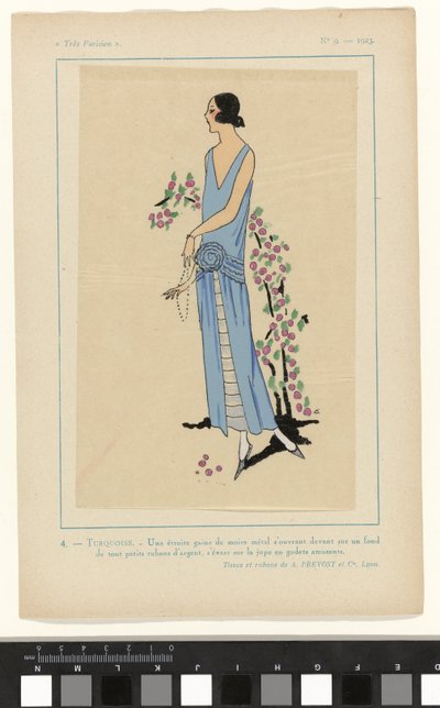 Velmi pařížský, 1923, č. 9: 4. - TYRKYSOVÁ. - Úzká pochva z moaré... od Anonymous