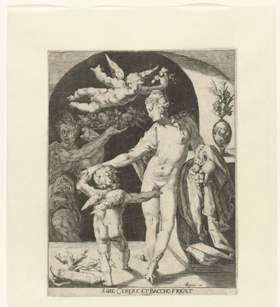 Venuše potkala Amor en een faun Venuše zamrzne bez Ceres a Bacchus (název na objektu) od Anonymous