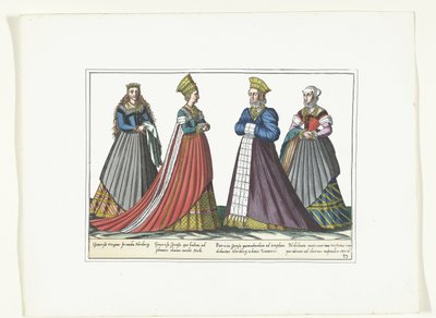 Čtyři ženy oblečené v německé módě v Norimberku, kolem roku 1580 Kostýmy Allemands (název na předmětu) od Anonymous