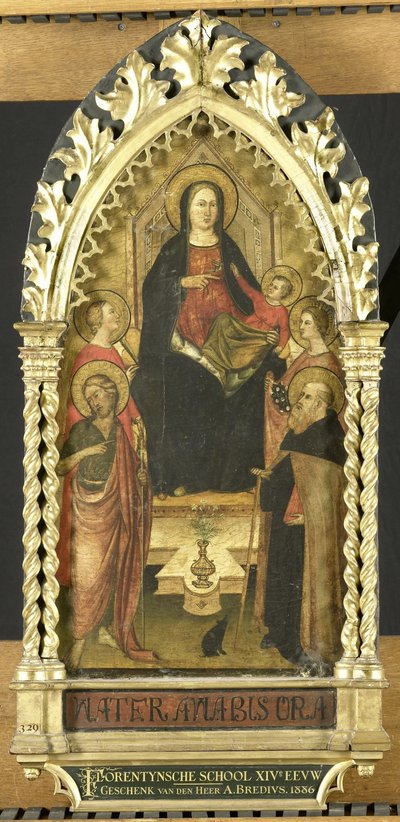 Panna a dítě trůnící se čtyřmi svatými, svatými Janem Křtitelem, Antoniem opatem, Alžbětou Uherskou, světicí od Anonymous