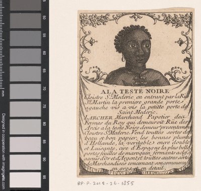 Vizitka papírnictví Larcher v Paříži A la teste noir (název na objektu) od Anonymous