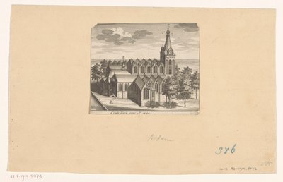 Pohled z ptačí perspektivy na Oude Kerk v Amsterdamu, před rokem 1544 d