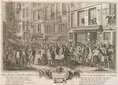 Obchod s větrem v Rue Quinquempoix, 1720 De Regte Obrázek vyjednávání větru konaného v úžině Quinquempoix do Parys (název na objektu) The Great Scene of Folly (název série) od Anonymous