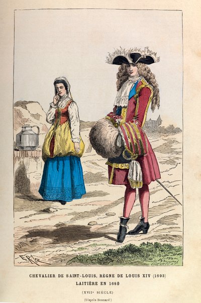 Rytíř svatého Ludvíka (1693) a Laitiere (1680) za vlády krále Ludvíka XIV. v 17. století - rytíř Řádu svatého Ludvíka, vláda krále Ludvíka XIV. 1693 a mlékárna od Anonymous Anonymous