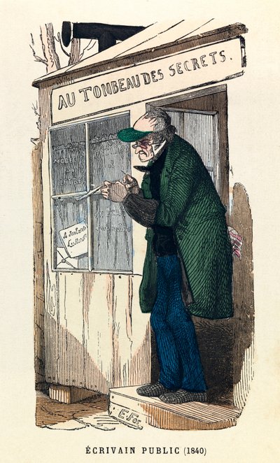 Veřejný spisovatel v roce 1840 v Paříži, rytina, soukromá sbírka - Veřejný spisovatel v Paříži od Anonymous Anonymous