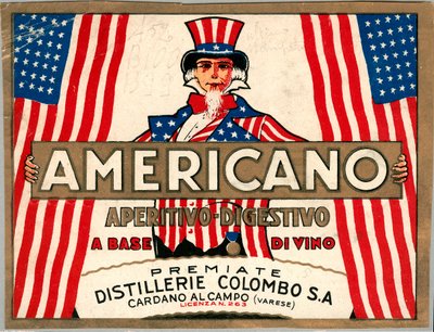 Reklama na italský krátký nápoj Americano s alegorickým ztělesněním Ameriky strýčkem Samem od Anonymous Anonymous