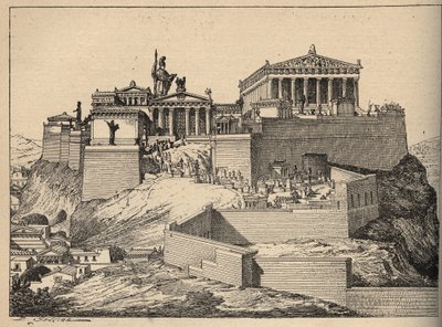 Starověké Řecko: Parthenon, chrám Athény, na kopci Akropole v Aténách (Starověké Řecko: Atény, Akropole - Parthenon - rytina 1890 od Anonymous Anonymous