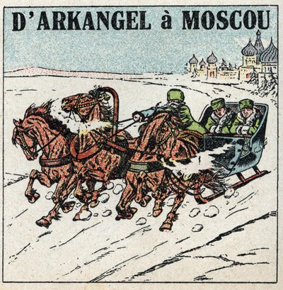 Tahání zvířat: z Archangelu do Moskvy. Trojka v Rusku. Anonymní ilustrace z roku 1925. Soukromá sbírka. od Anonymous Anonymous
