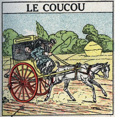 Zvířecí trakce: kukačka, veřejná doprava používaná ve Francii od poloviny 18. století do poloviny 19. století, nazývaná také „komorní hrnec“. Anonymní ilustrace z roku 1925. Soukromá sbírka. od Anonymous Anonymous