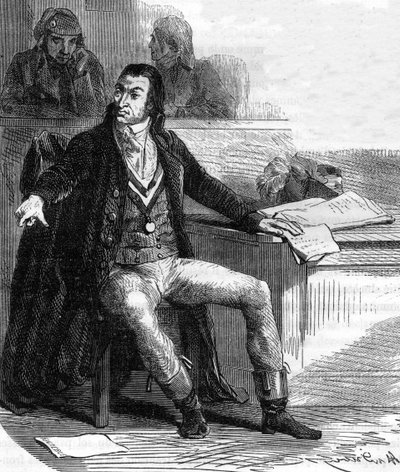 Antoine Quentin Fouquier de Tinville, dit Fouquier-Tinville (1746-1795), francouzský zákonodárce a revolucionář, veřejný žalobce revolučního tribunálu - Rytina v „Histoire des Girondins““ od Alphonse de Lamartine (1790-1869) 186865-186865-18 lepidlo od Anonymous Anonymous