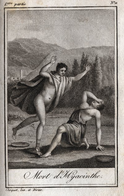Apollo a Hyacinthos (Smrt Hyacinty) Rytina z roku 1819 v „Lettres a Emilie sur la mythologie“ od Charlese Alberta Demoustiera (1760-1801). Soukromá sbírka. od Anonymous Anonymous